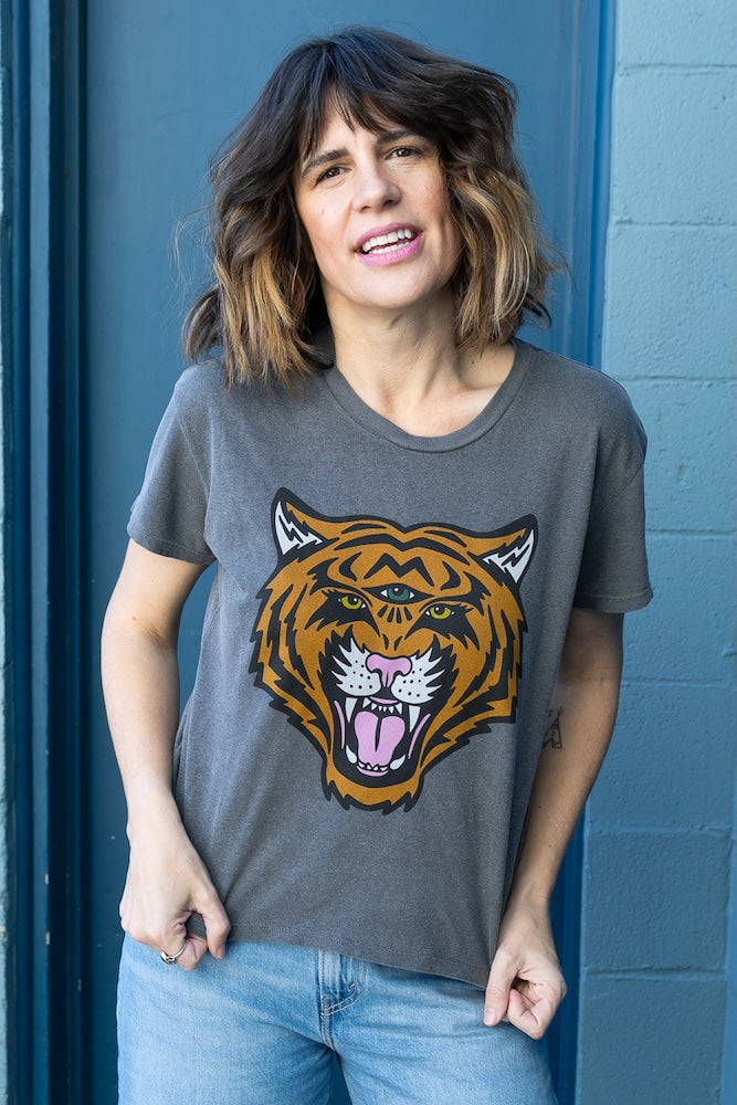 the "cosmic tiger" graphic tee on vintage black