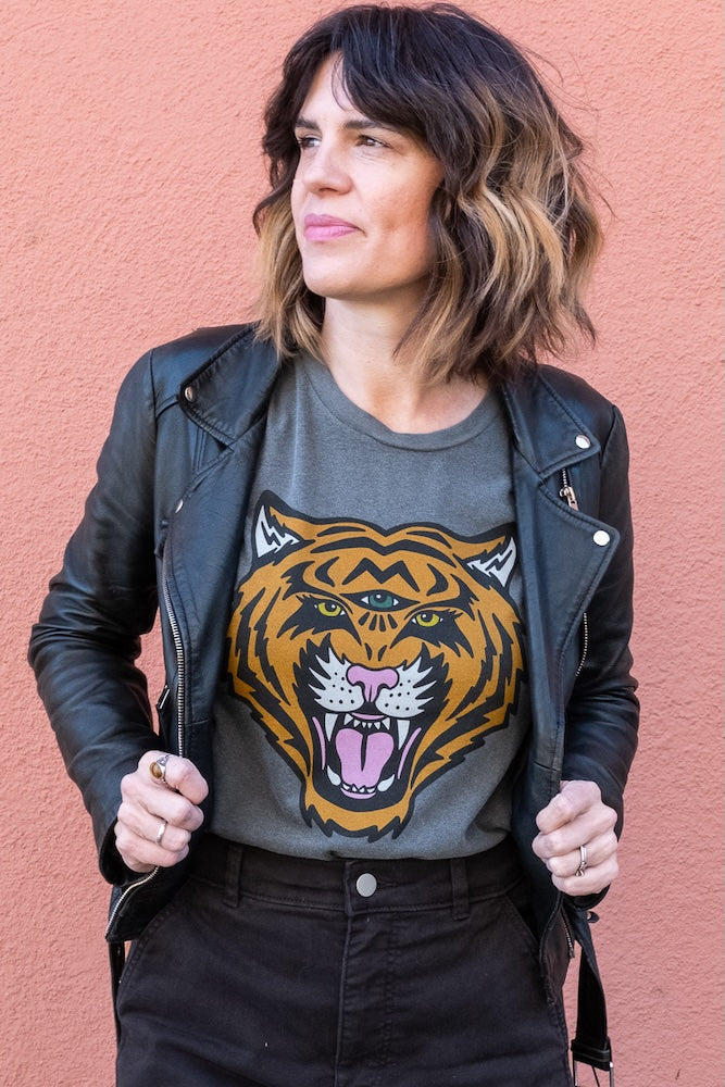 the "cosmic tiger" graphic tee on vintage black