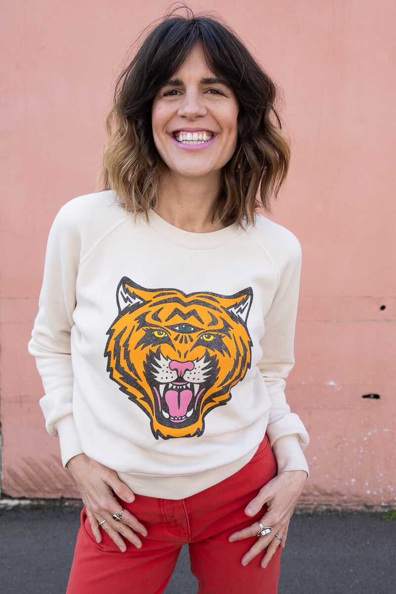 the "cosmic tiger" vintage wash sweatshirt on white