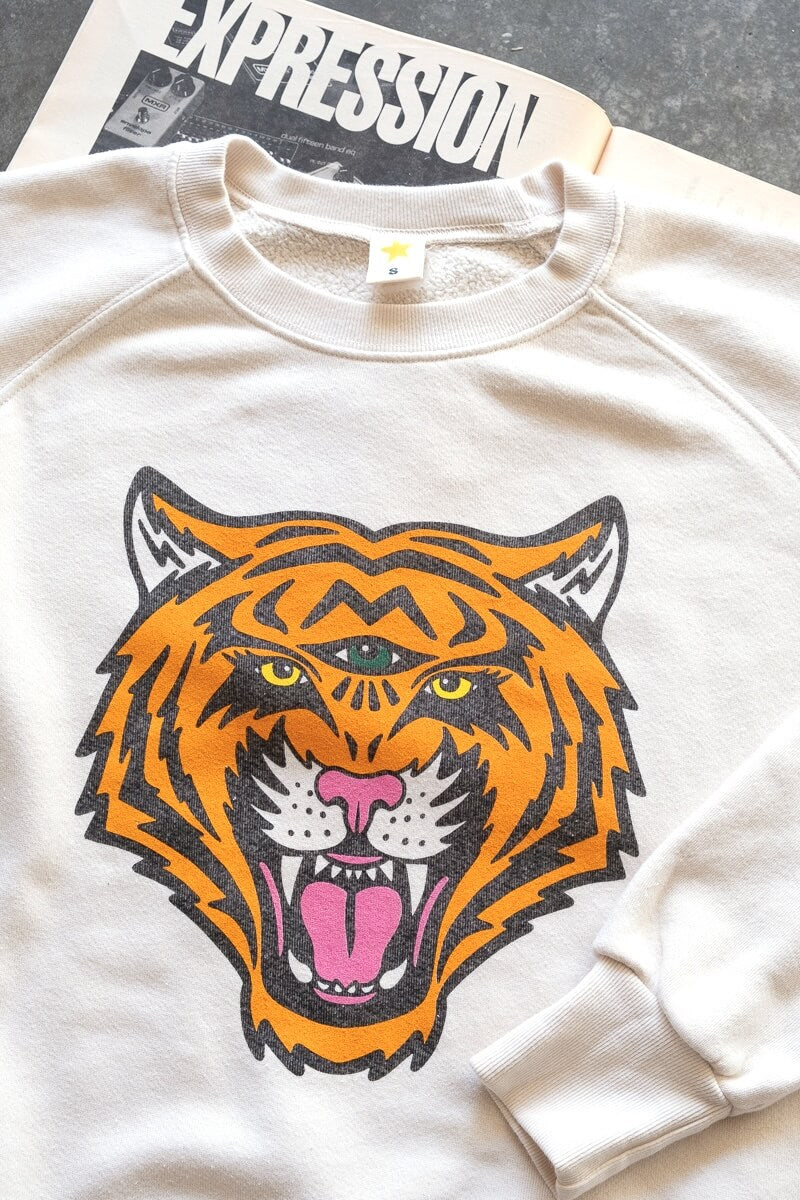 the "cosmic tiger" vintage wash sweatshirt on white