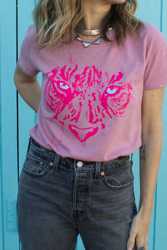 the "tigress" graphic tee on pink